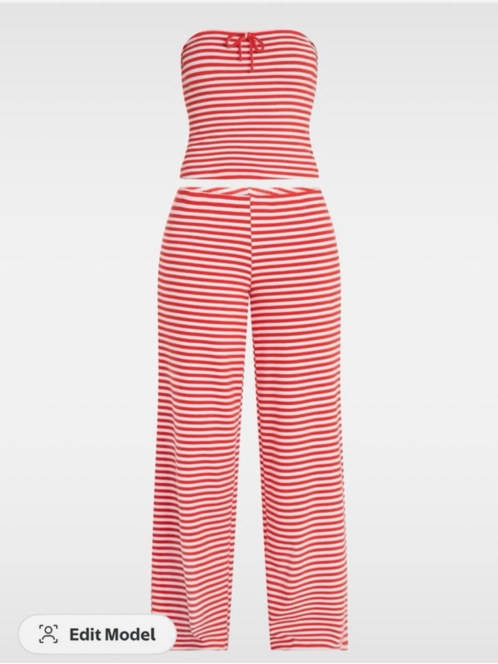 No Boundaries Red & White Striped Strapless Wide-Leg Jumpsuit